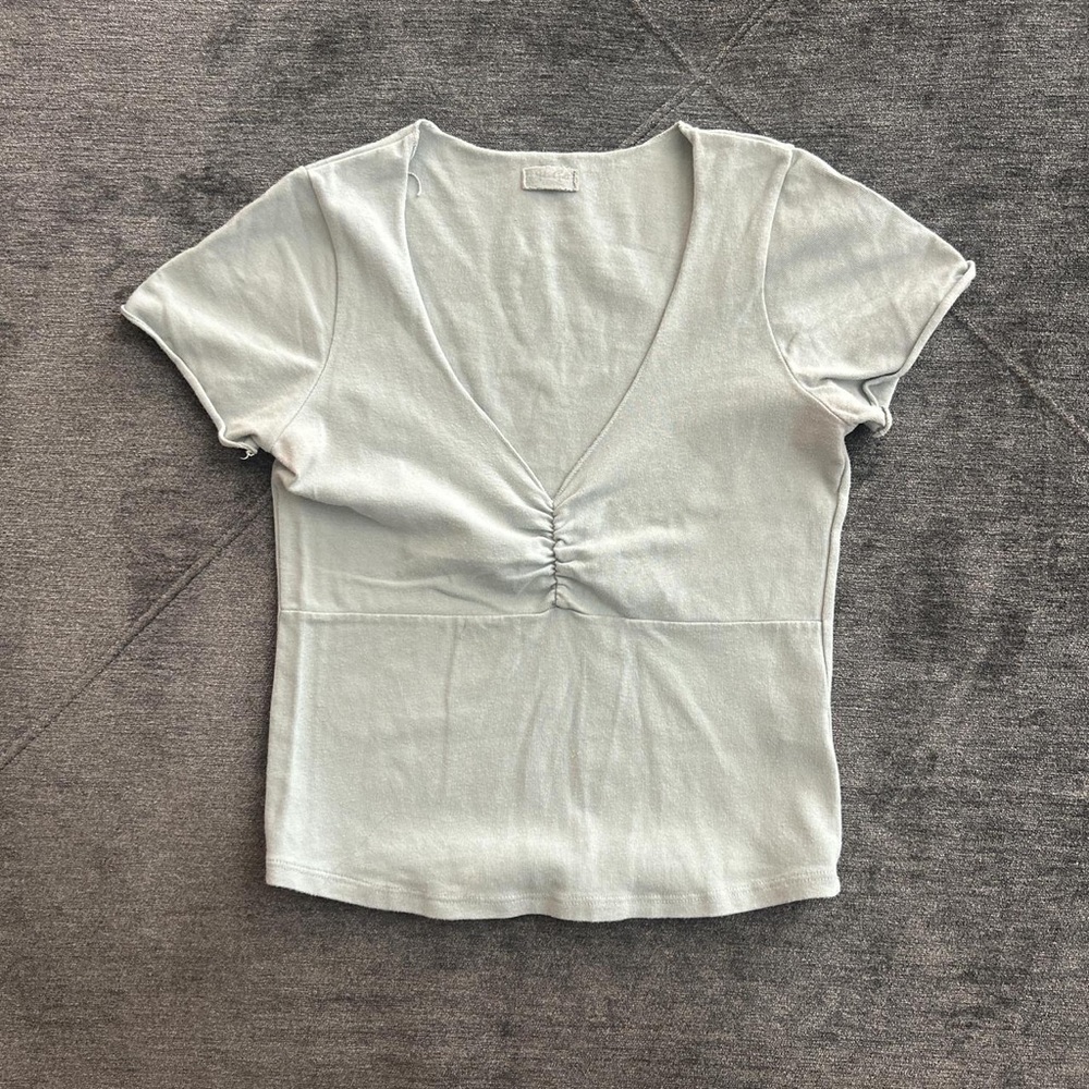Light Gray V-Neck Ruched Women Top